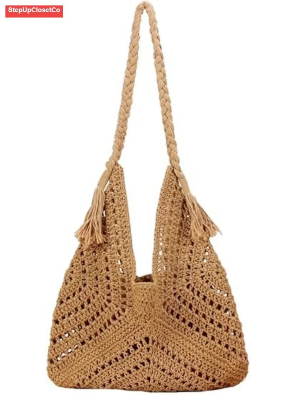 Boho Medium Woven Straw Tote Bag for Women Summer Beach Shoulder Purse Handbag